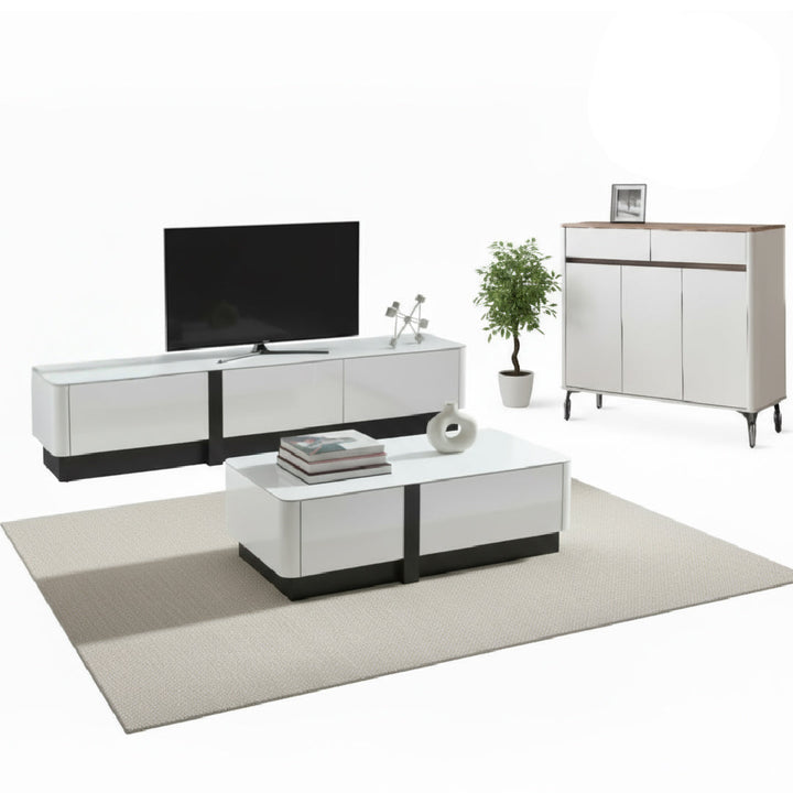 BREY Tempered Glass TV Cabinet & Coffee Table with Shoe Cabinet