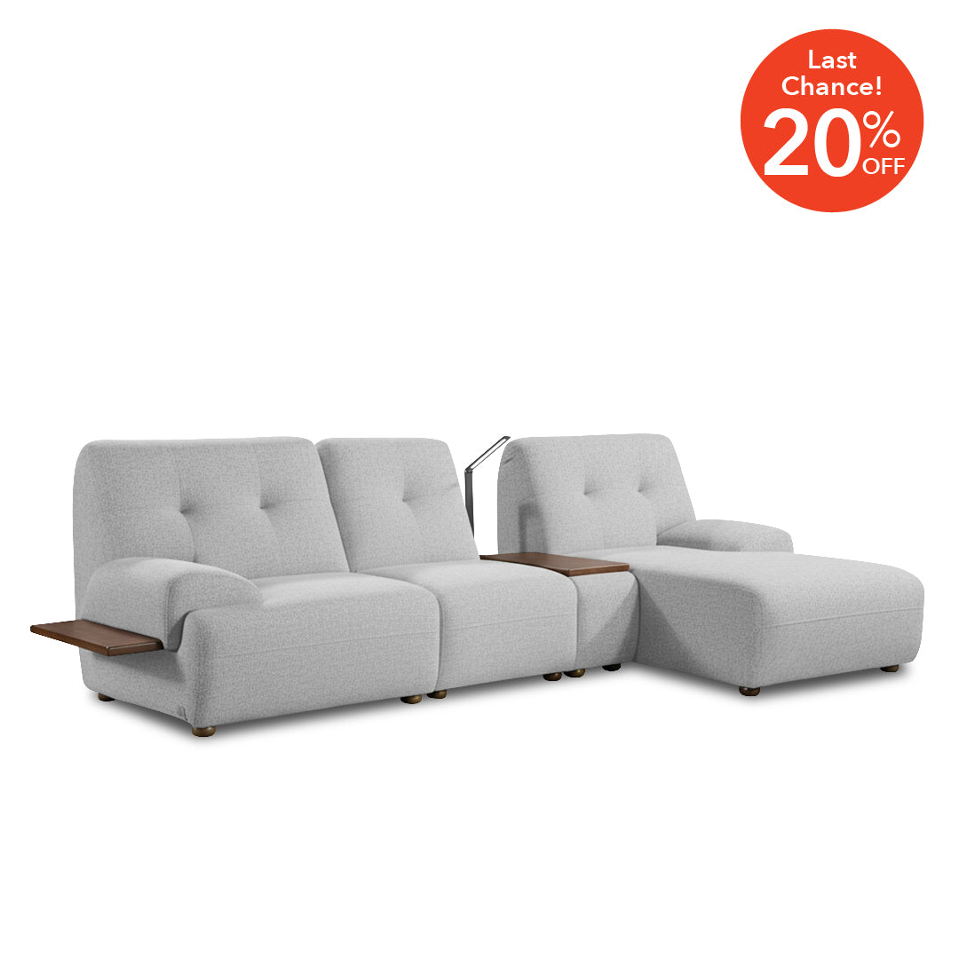 COEY L Shape Sofa with Console Table Pastel Grey
