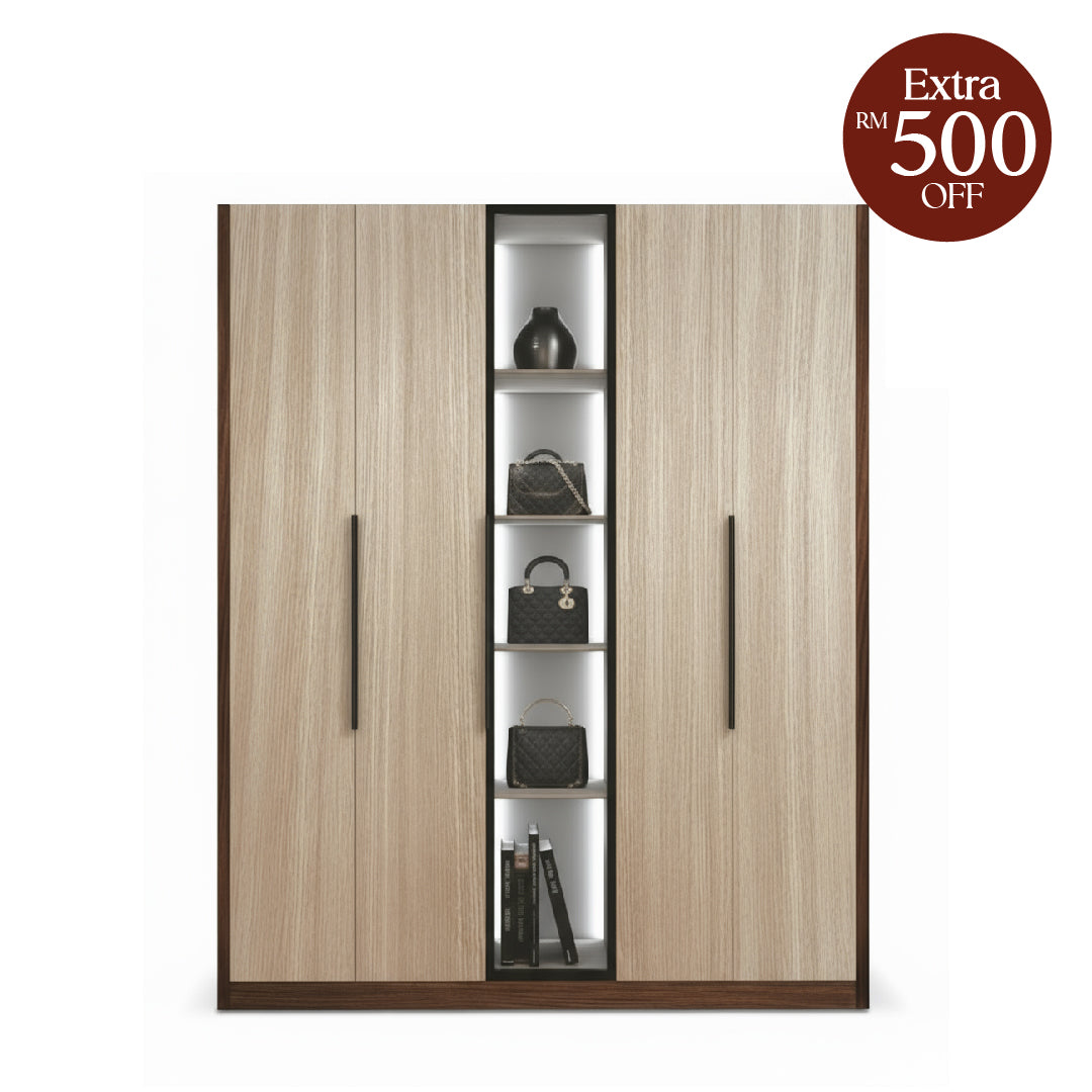 EDOX 4 Door with Middle Glass Panel Wardrobe