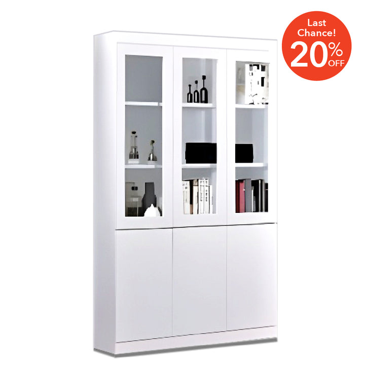 HERON 3 Door Book Cabinet White