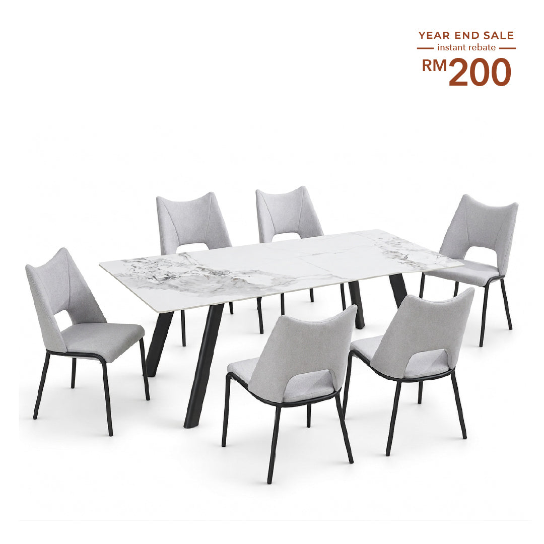 SELINE Dining Set Beige Grey