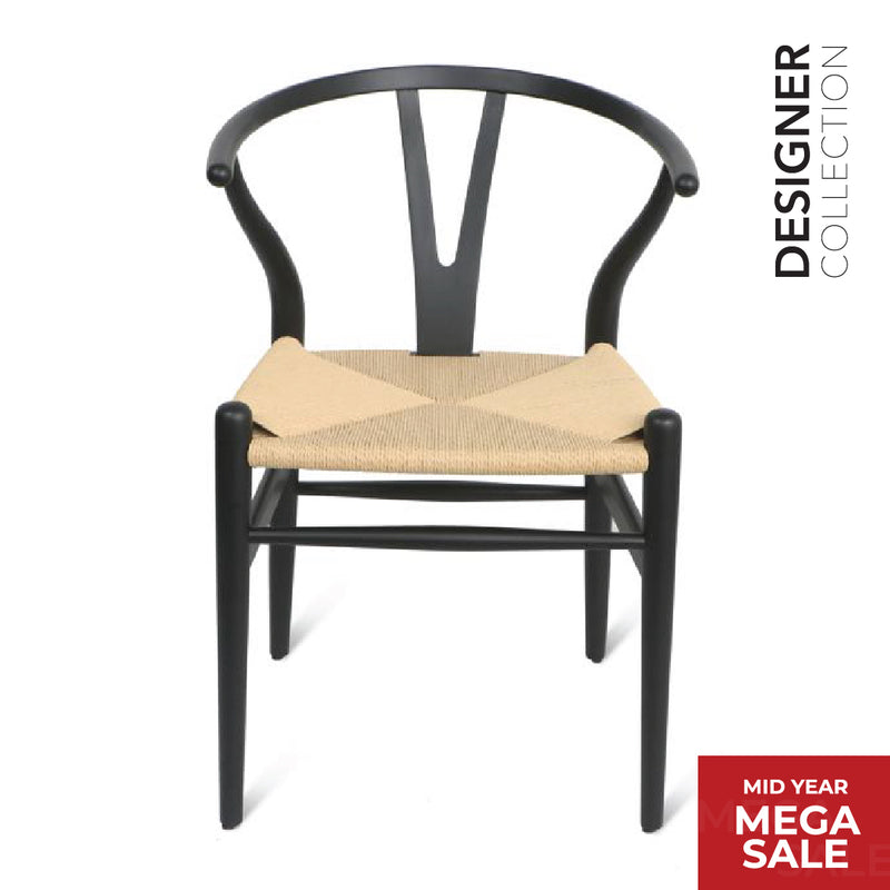 WISHBONE Chair Black & Rattan