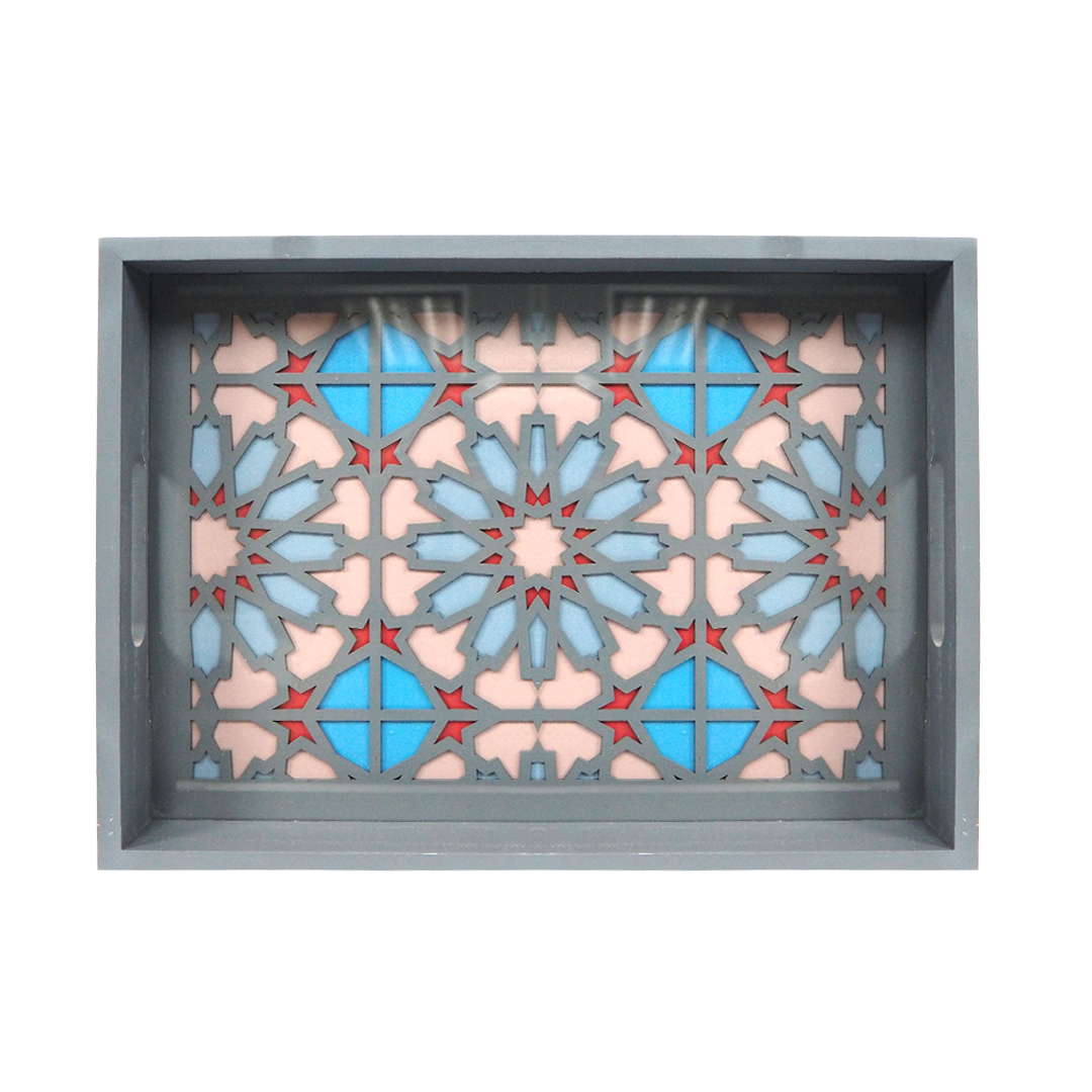Grey Frame Blue Flower Tray