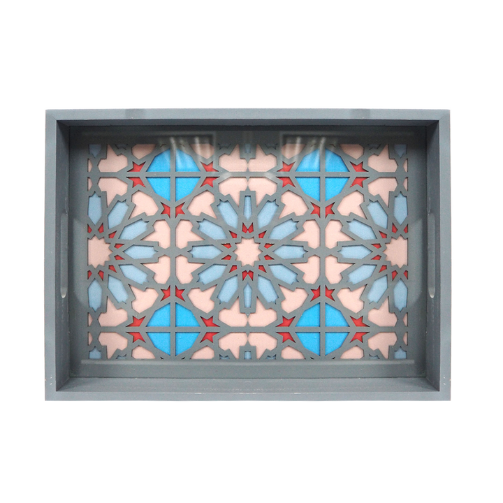 Grey Frame Blue Flower Tray