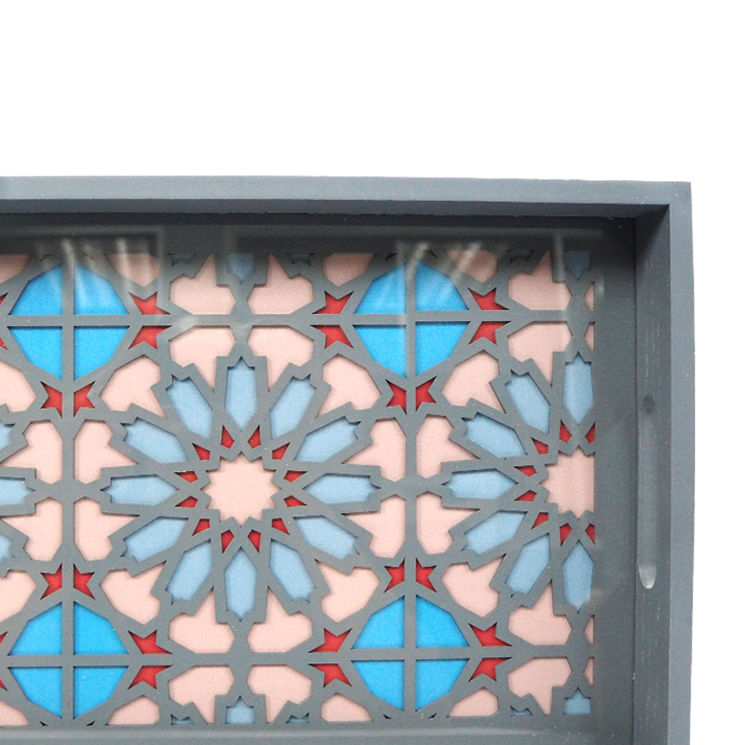 Grey Frame Blue Flower Tray