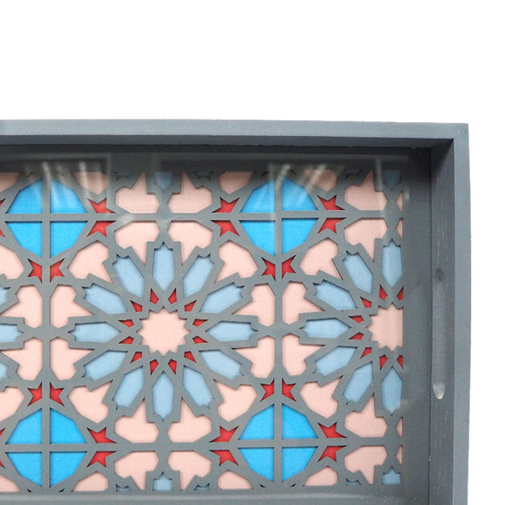 Grey Frame Blue Flower Tray