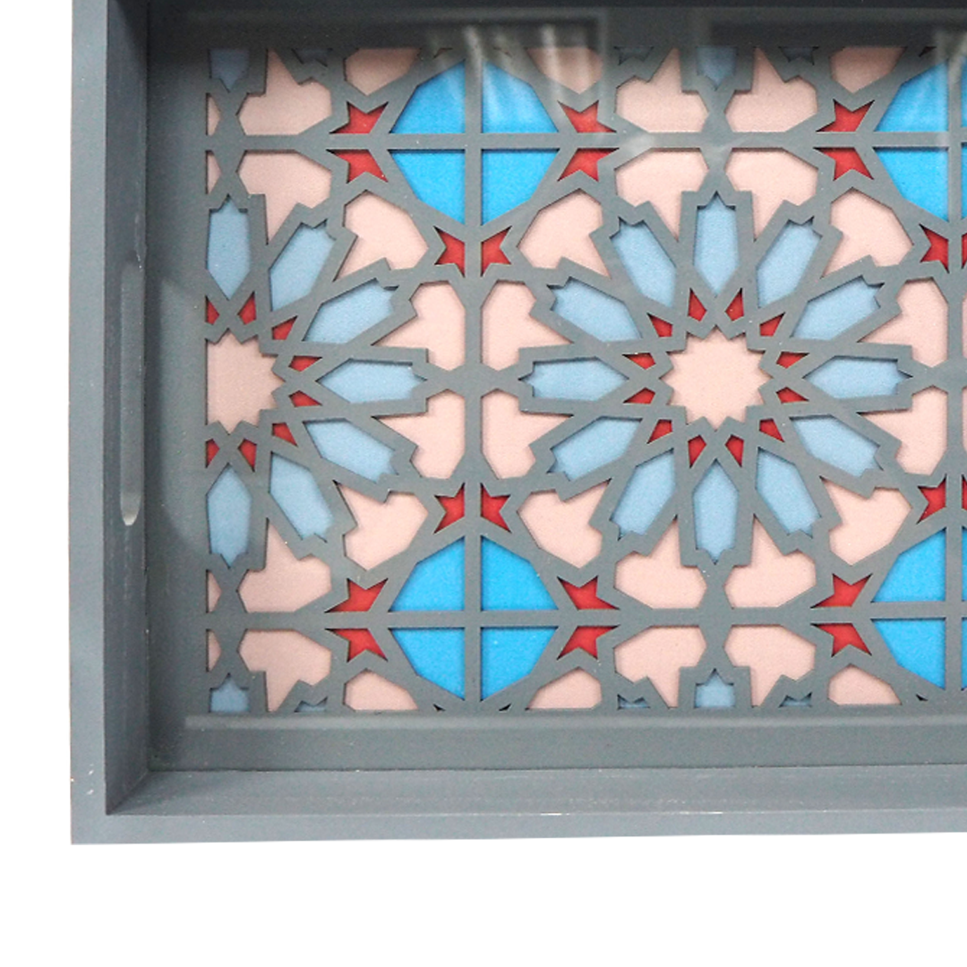 Grey Frame Blue Flower Tray