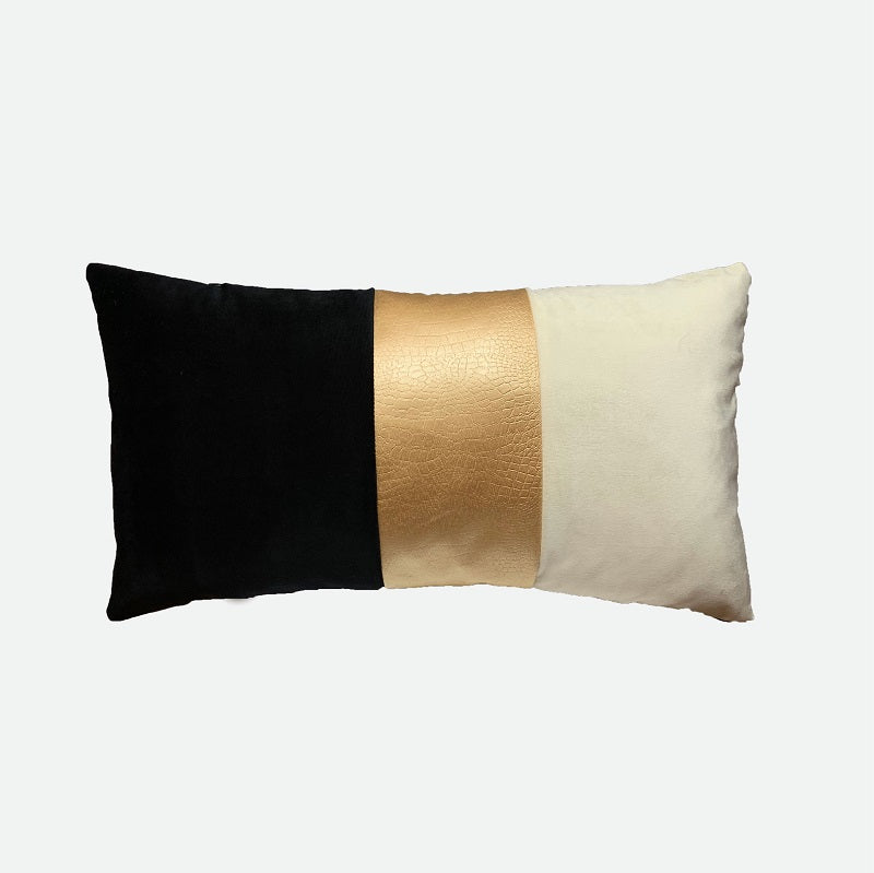 Designer Pillow (Long pillow) Stripes Black-Gold-White