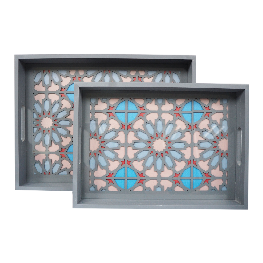 Grey Frame Blue Flower Tray
