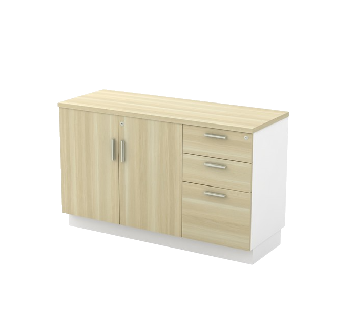 BZEES Low Cabinet with Fixed 2D1F Pedestal & Swinging Door