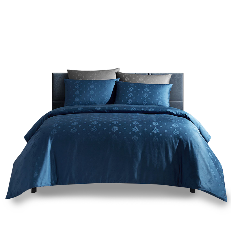 Blue Tencel Jacquard Fitted Sheet Set