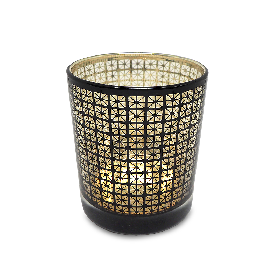 CHECKER Black & Gold Glass Candle / Accessories Holder
