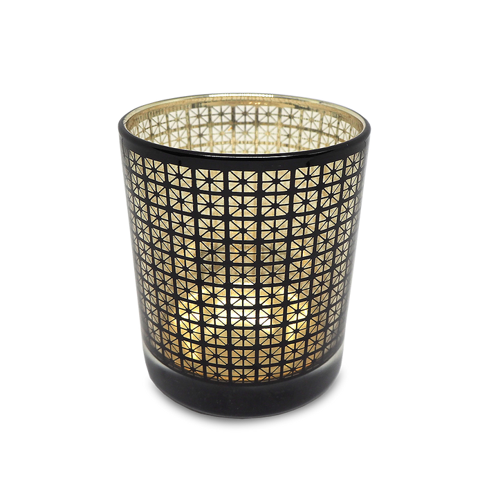 CHECKER Black & Gold Glass Candle / Accessories Holder