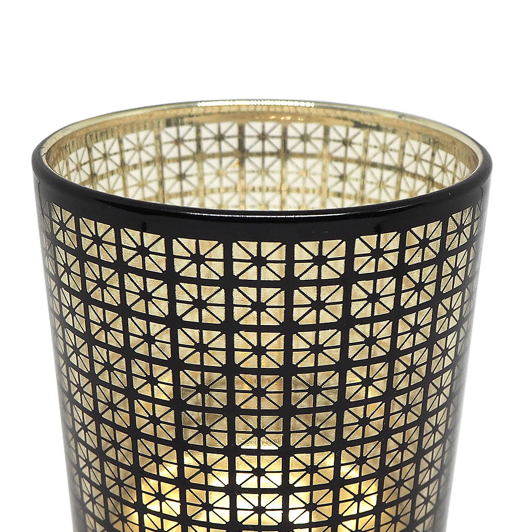 CHECKER Black & Gold Glass Candle / Accessories Holder