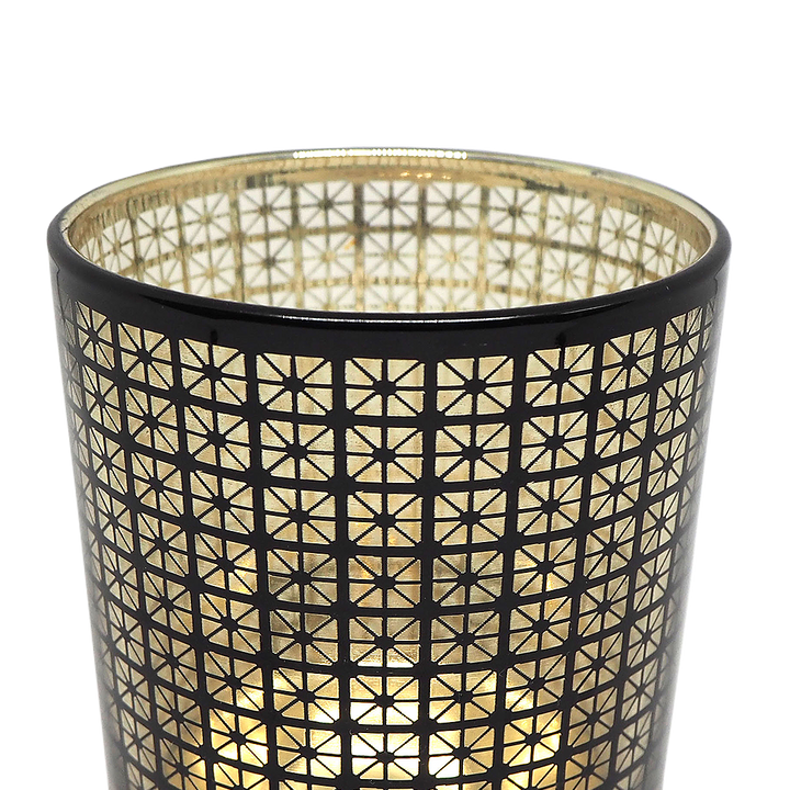CHECKER Black & Gold Glass Candle / Accessories Holder