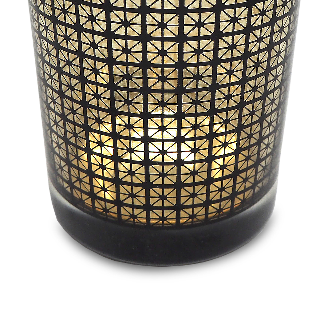 CHECKER Black & Gold Glass Candle / Accessories Holder