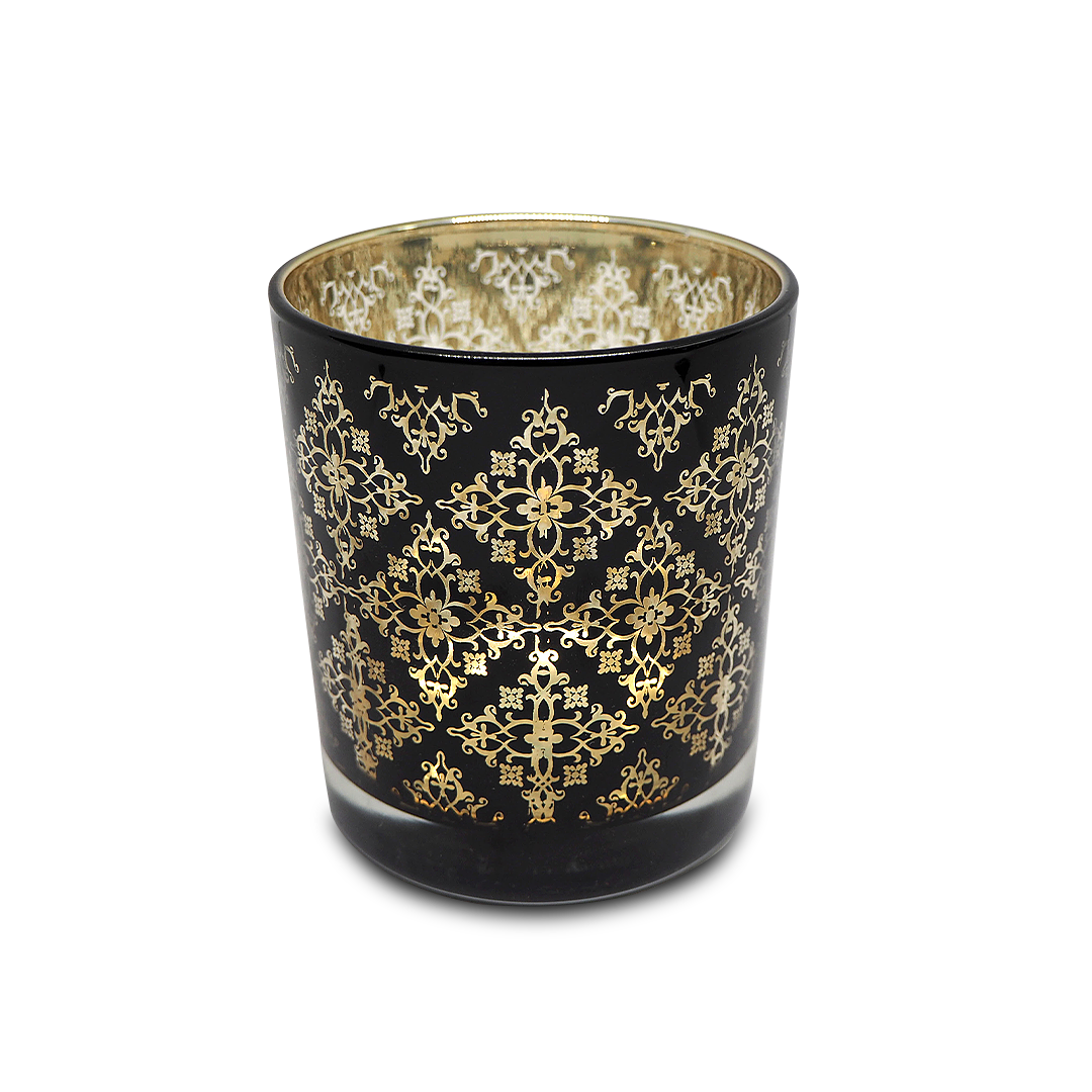 FLOWER Black & Gold Glass Candle / Accessories Holder