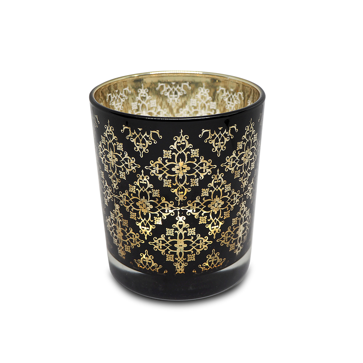 FLOWER Black & Gold Glass Candle / Accessories Holder