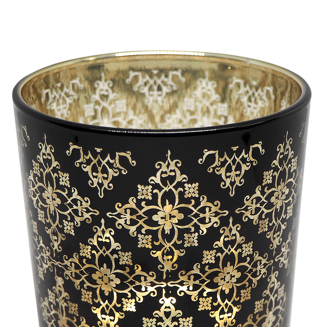 FLOWER Black & Gold Glass Candle / Accessories Holder