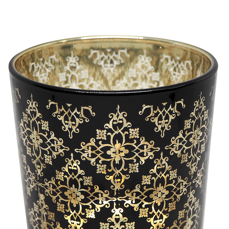 FLOWER Black & Gold Glass Candle / Accessories Holder