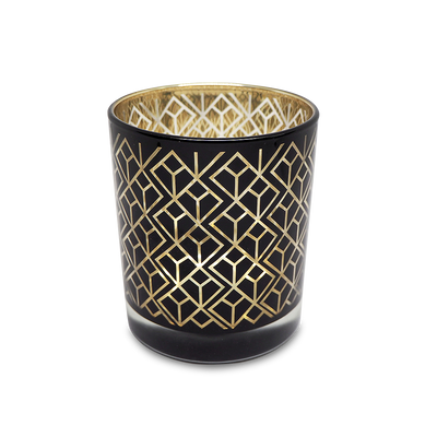 RHOMBUS Black & Gold Glass Candle / Accessories Holder