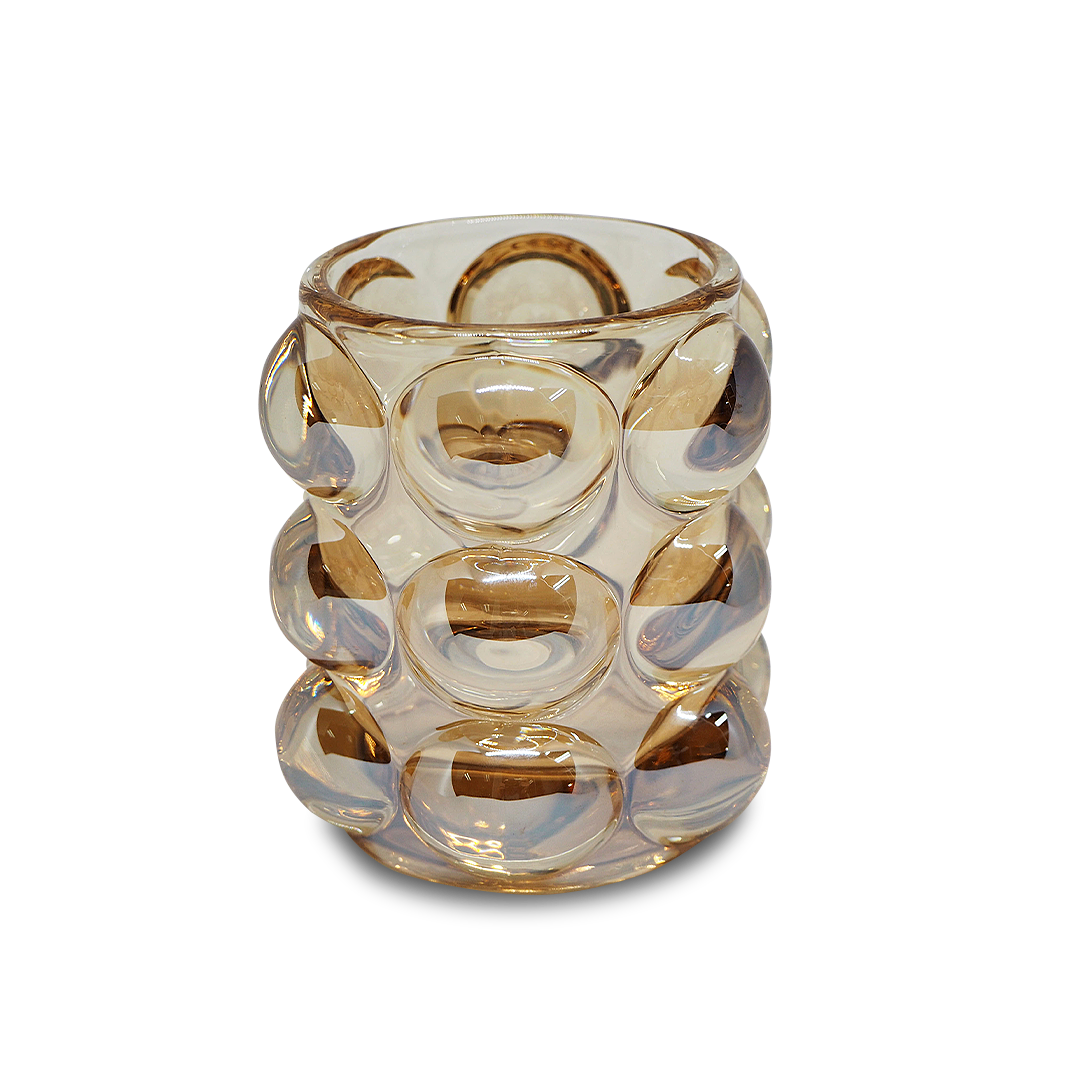 Paire De Bougeoirs En Verre Bulle Ambré InFusions - Contemporain - Neufs