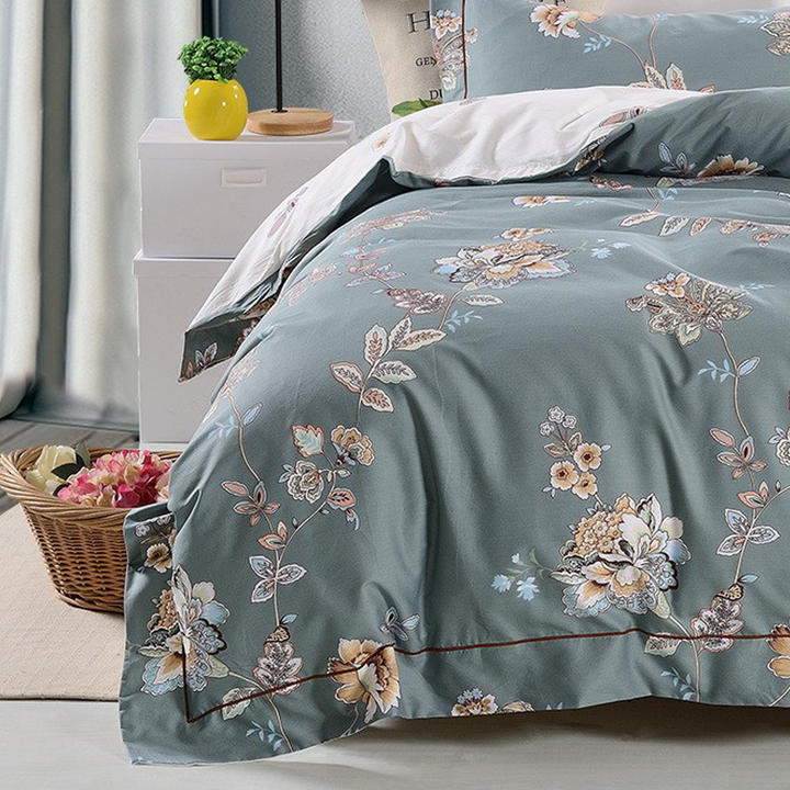 Ash Grey Cotton Printed Duvet Cover Set