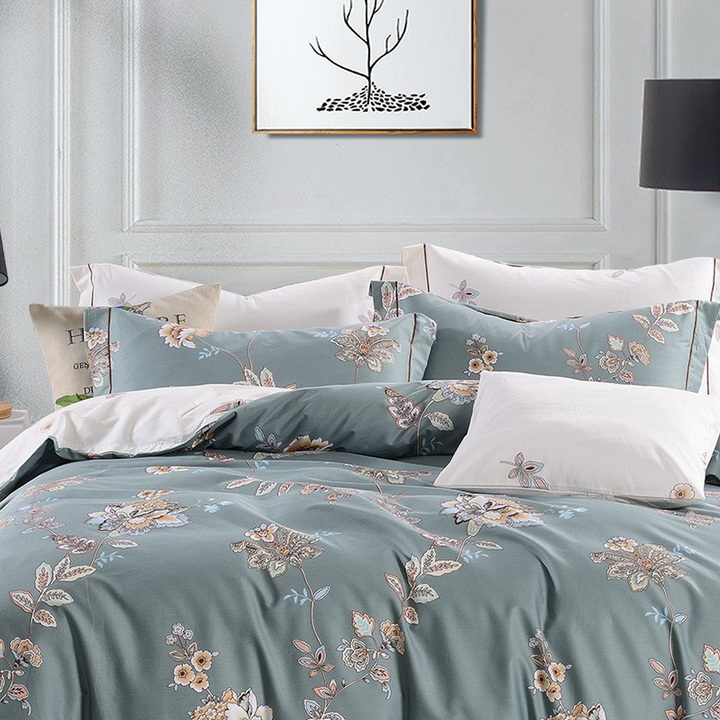 Ash Grey Cotton Printed Duvet Cover Set