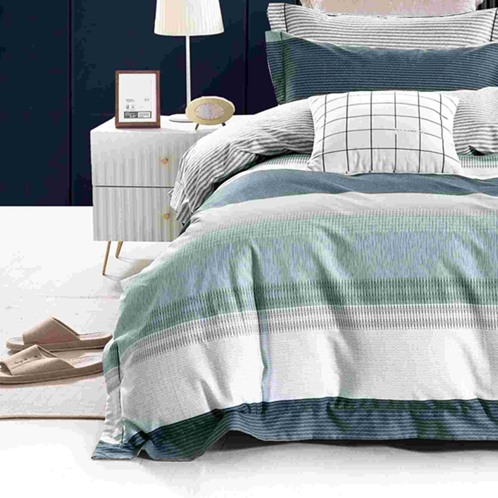 Wavy Stripe Cotton Printed Duvet Cover Set