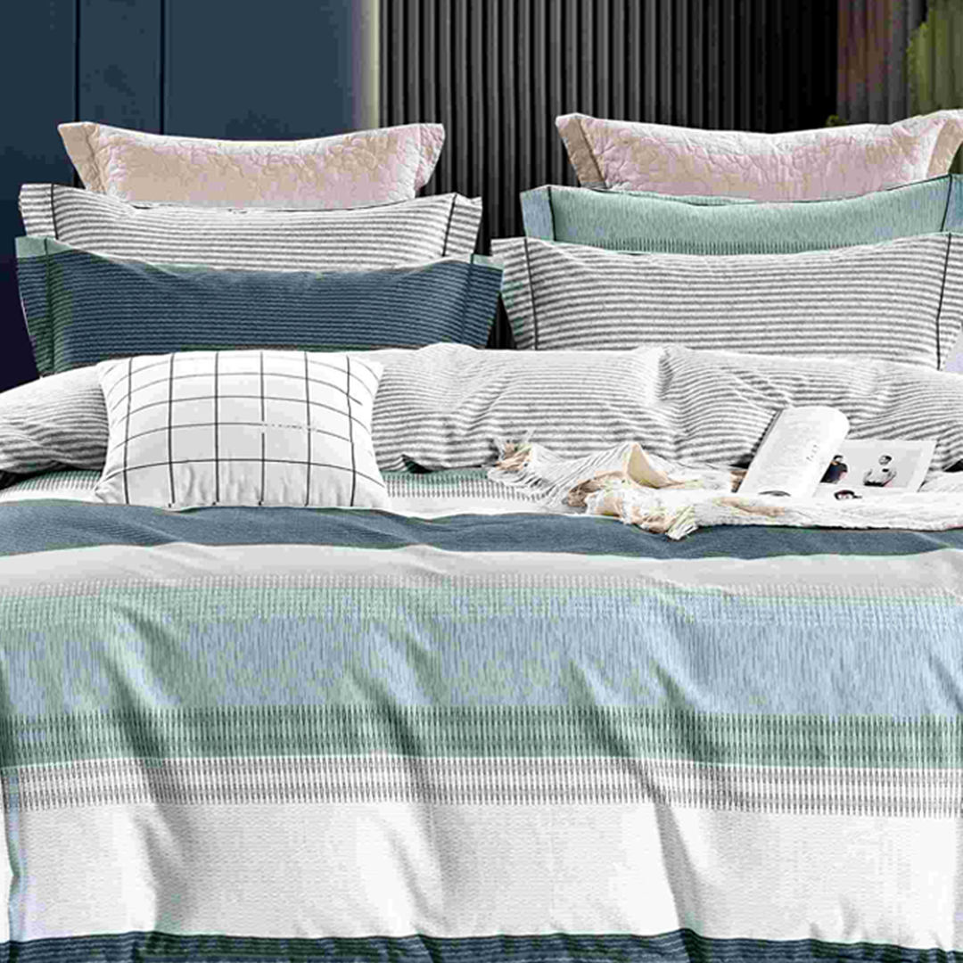 Wavy Stripe Cotton Printed Duvet Cover Set