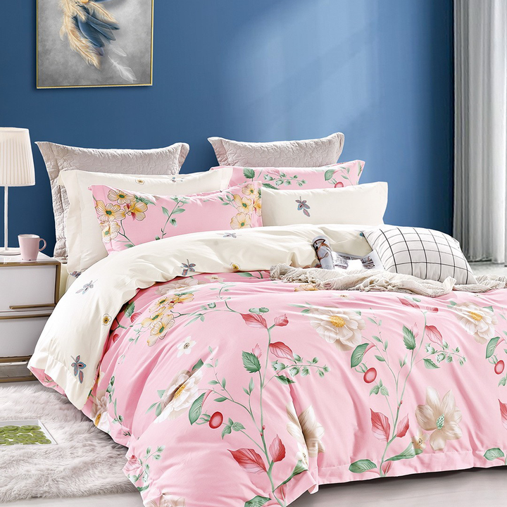 Pink Berry Cotton Printed Fitted Sheet Set