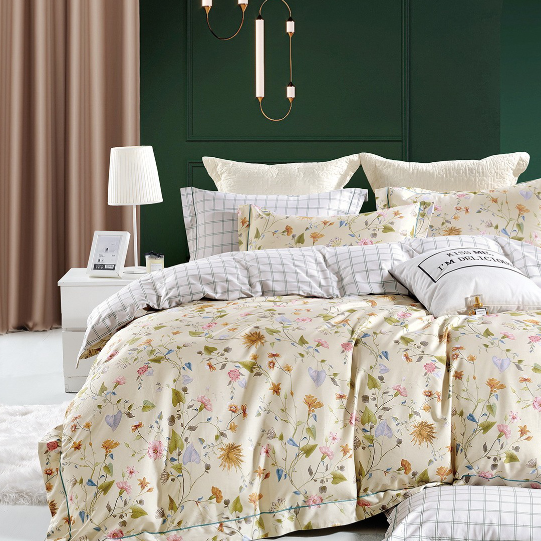 Antique Cream Cotton Printed Duvet Cover Set