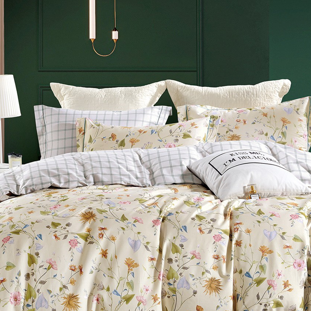 Antique Cream Cotton Printed Duvet Cover Set