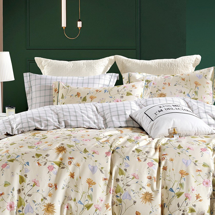 Antique Cream Cotton Printed Duvet Cover Set