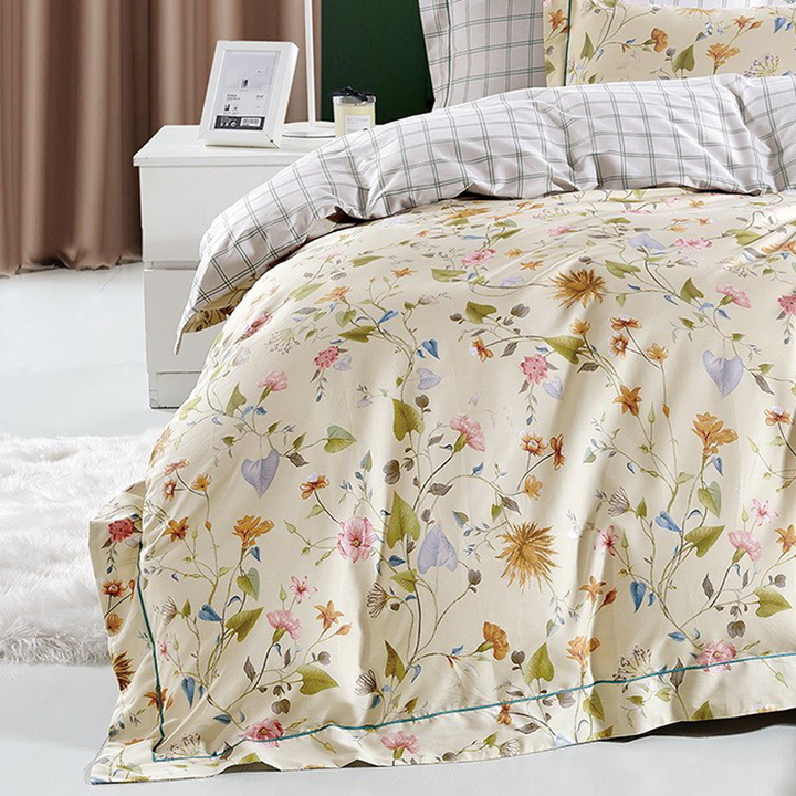 Antique Cream Cotton Printed Duvet Cover Set