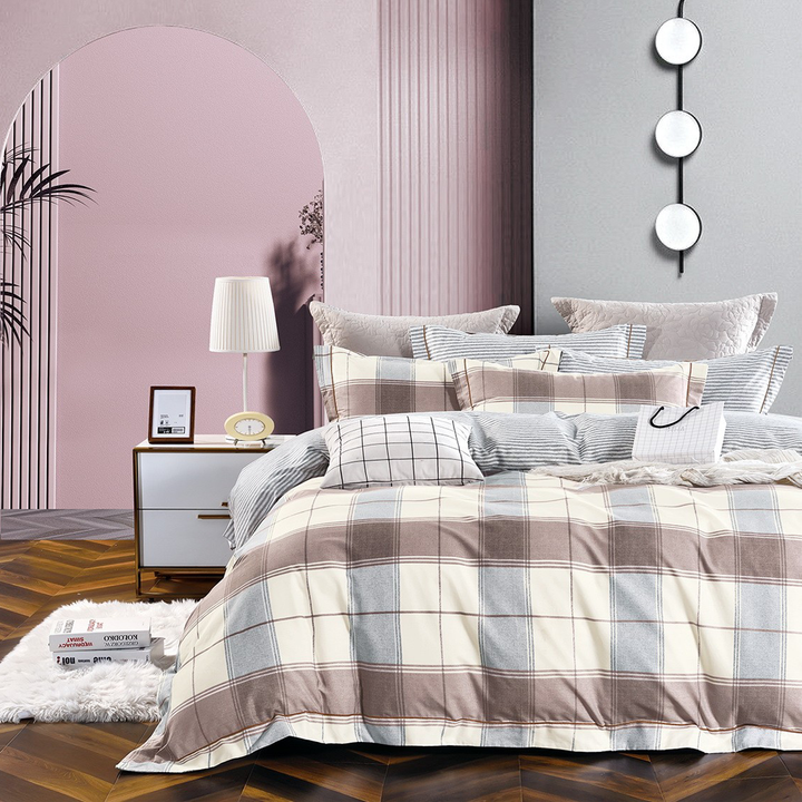 Wood Checks Cotton Printed Duvet Cover Set