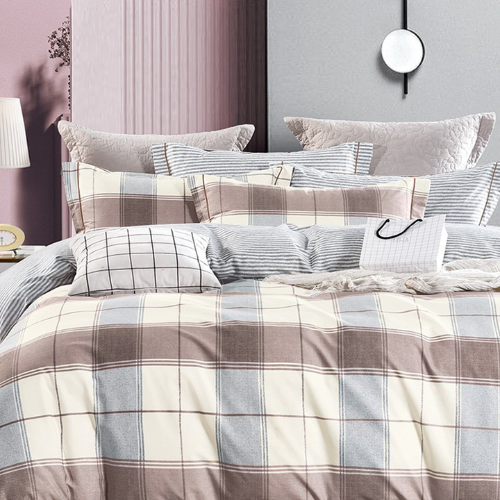 Wood Checks Cotton Printed Duvet Cover Set