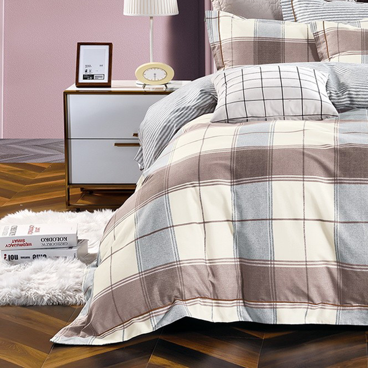 Wood Checks Cotton Printed Duvet Cover Set