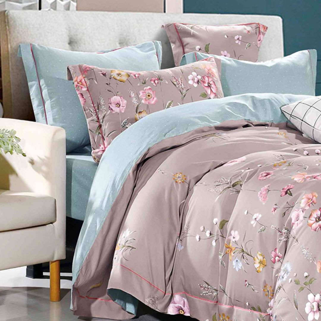 Coffee Charm Cotton Printed Duvet Cover Set
