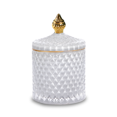 Clear Diamond Cut Jar with Gold Cover