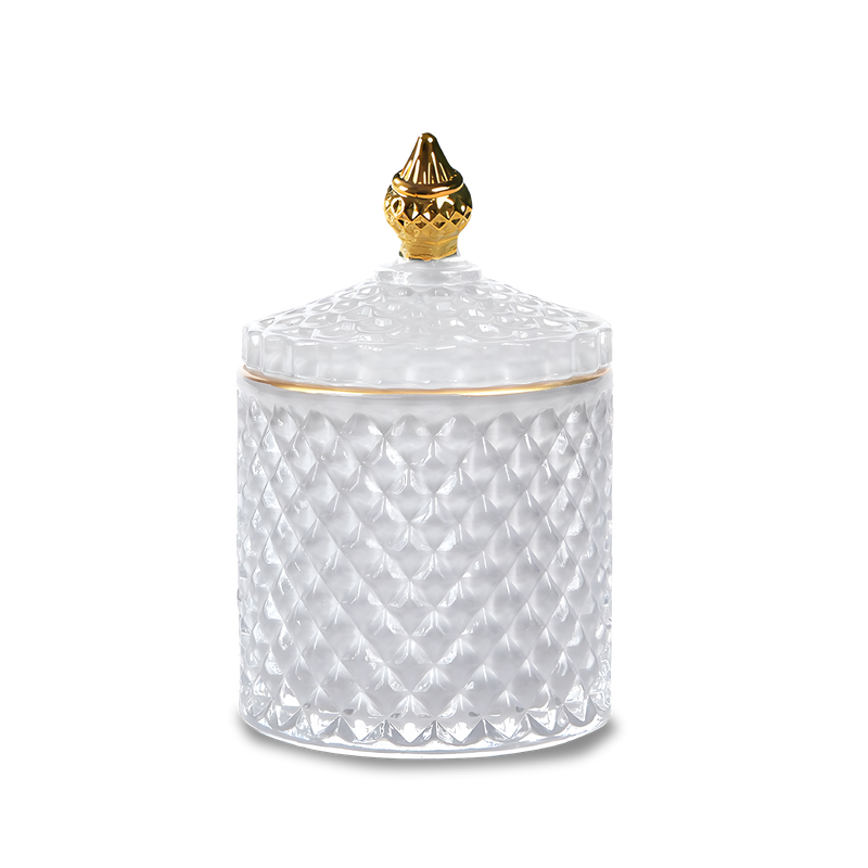 Clear Diamond Cut Jar with Gold Cover