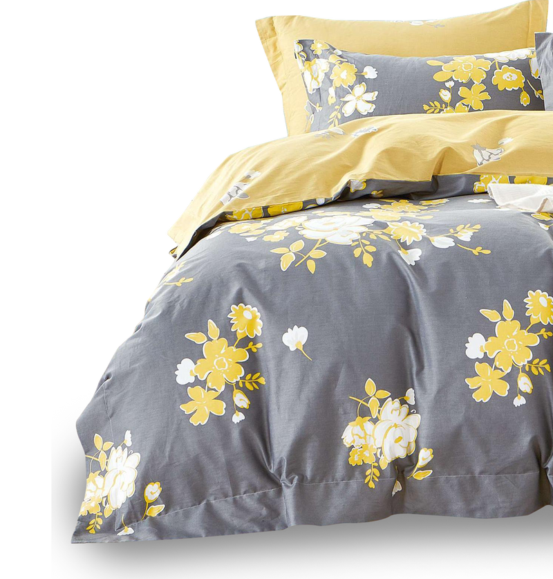 Grey Magnolia Cotton Print Fitted Sheet Set