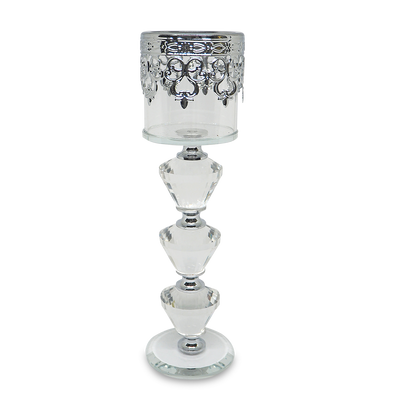 SILVER Crystal Glass Candle Holder