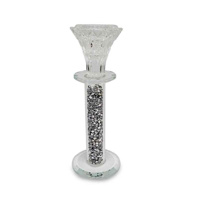 SILVER Diamond Crystal Glass Candle Holder
