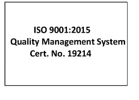 ISO 9001:2015 Quality Management System Cert. No. 19214